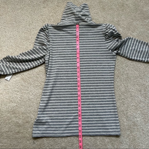 NWT Talbots Gray White Stripped Ribbed Knit Puff Sleeve Turtleneck Women’s Small - Picture 7 of 8